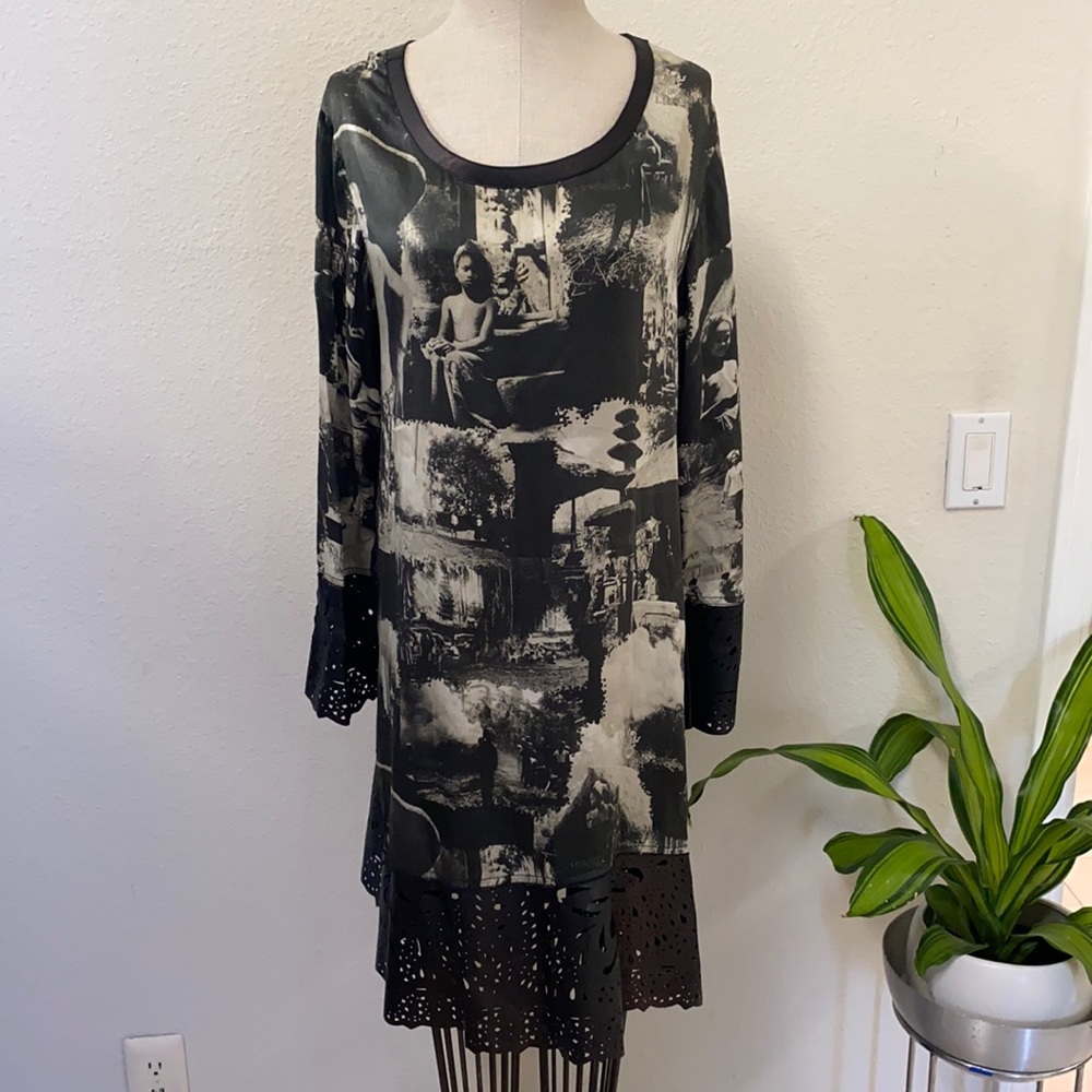 Glen Arthur photo print dress with leather cutouts